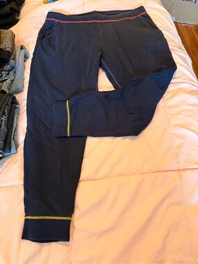 Men's Navy Jogger Pants with Orange & Yellow Stitching